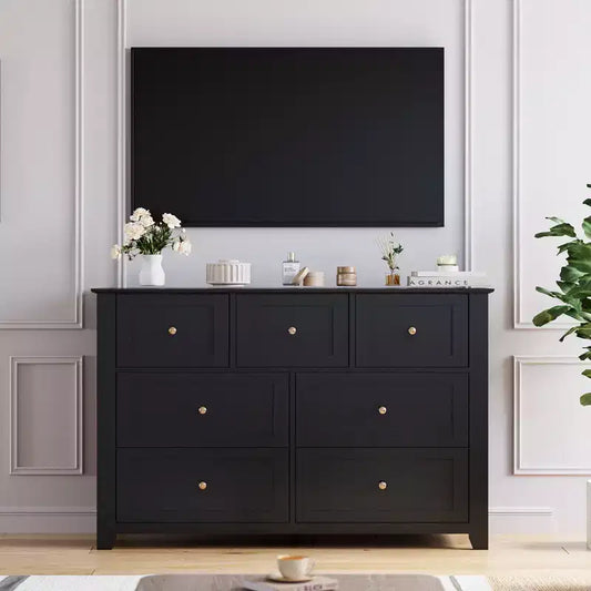 Modern 7 Drawer Dresser for Bedroom, 54 Wide Wooden Dressers with Large Storage,Handleless Chest of Drawers TV Stand for Living Room & Hallway
