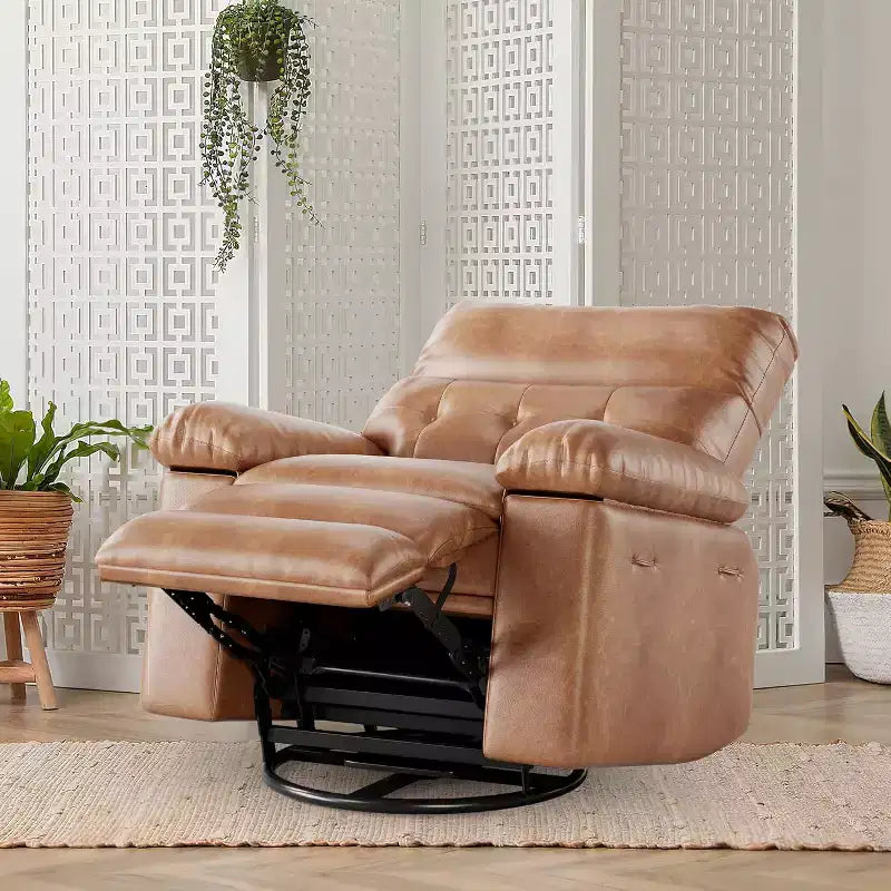 Oversized Recliner Chair with Heat & Massage Extra Wide Swivel Rocker PU Leather Sofa with Side Pocket for Living Room, Nursery