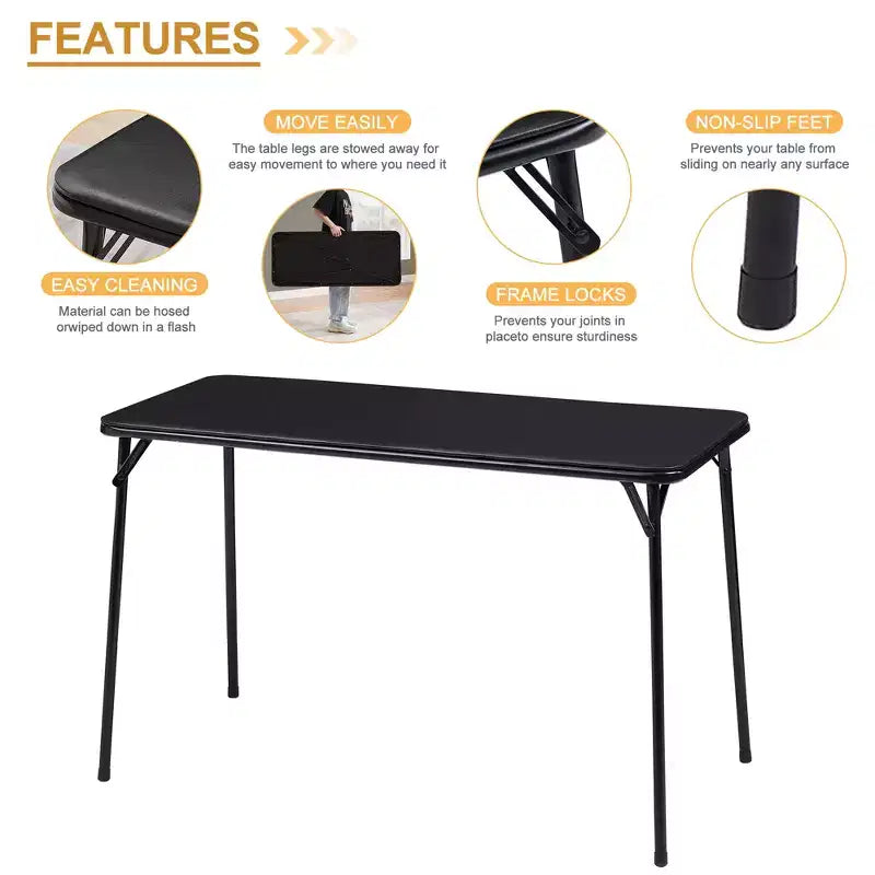 4ft Portable Folding Table with Hanging Bag - Heavy Duty HDPE, 300 lb Capacity, Black