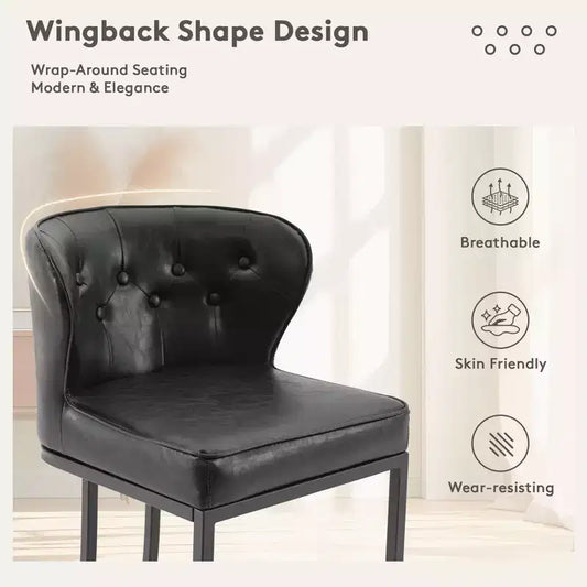 Counter Height Bar Stools 24 Inch - Faux Leather Upholstered, Metal Frame