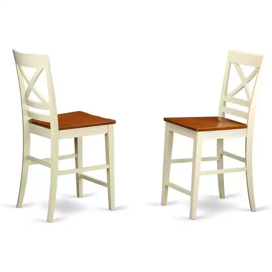 Counter Height Bar Stools - Pub Height Wooden Chairs with Slatted Back, 24 Inch Seat