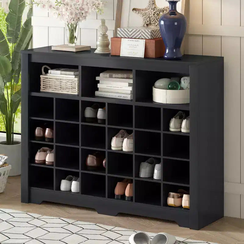 Meuble de Rangement à Chaussures Rustique avec 24 Casiers, Console d'Entrée et Base Courbe