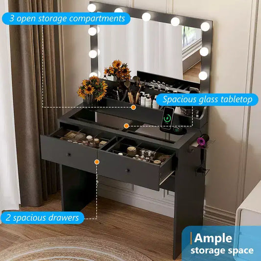 White Makeup Vanity Table With 2 Drawers