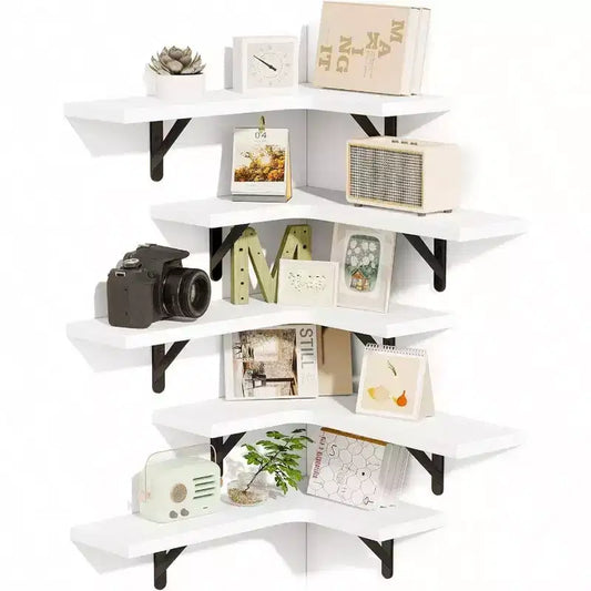 Floating Shelves Wall Rustic Wood Wall Mounted Corner Shelf White Bathroom Kitchen Bedroom Home Decor Laundry Room
