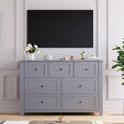 Modern 7 Drawer Dresser for Bedroom, 54 Wide Wooden Dressers with Large Storage,Handleless Chest of Drawers TV Stand for Living Room & Hallway