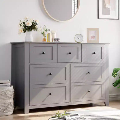 Modern 7 Drawer Dresser for Bedroom, 54 Wide Wooden Dressers with Large Storage,Handleless Chest of Drawers TV Stand for Living Room & Hallway