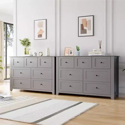 Modern 7 Drawer Dresser for Bedroom, 54 Wide Wooden Dressers with Large Storage,Handleless Chest of Drawers TV Stand for Living Room & Hallway