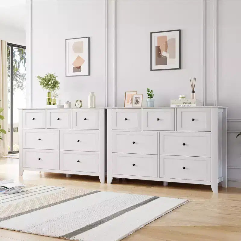 Modern 7 Drawer Dresser for Bedroom, 54 Wide Wooden Dressers with Large Storage,Handleless Chest of Drawers TV Stand for Living Room & Hallway