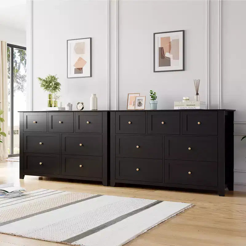 Modern 7 Drawer Dresser for Bedroom, 54 Wide Wooden Dressers with Large Storage,Handleless Chest of Drawers TV Stand for Living Room & Hallway