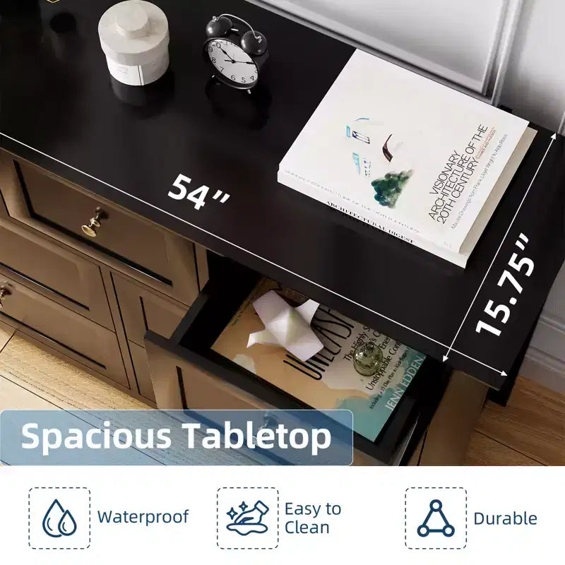 Modern 7 Drawer Dresser for Bedroom, 54 Wide Wooden Dressers with Large Storage,Handleless Chest of Drawers TV Stand for Living Room & Hallway
