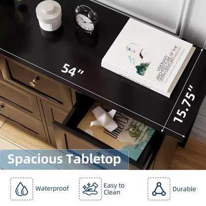 Modern 7 Drawer Dresser for Bedroom, 54 Wide Wooden Dressers with Large Storage,Handleless Chest of Drawers TV Stand for Living Room & Hallway