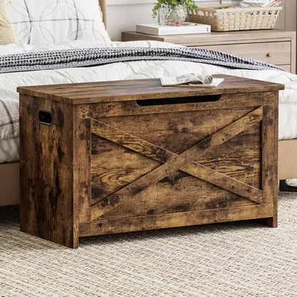 Banc de rangement en bois de 76 cm avec charnière de sécurité, grand coffre à chaussures, montage facile