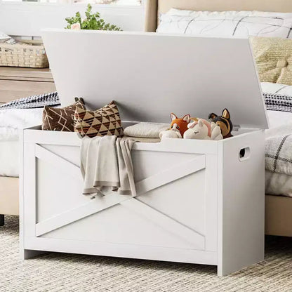 Banc de rangement en bois de 76 cm avec charnière de sécurité, grand coffre à chaussures, montage facile