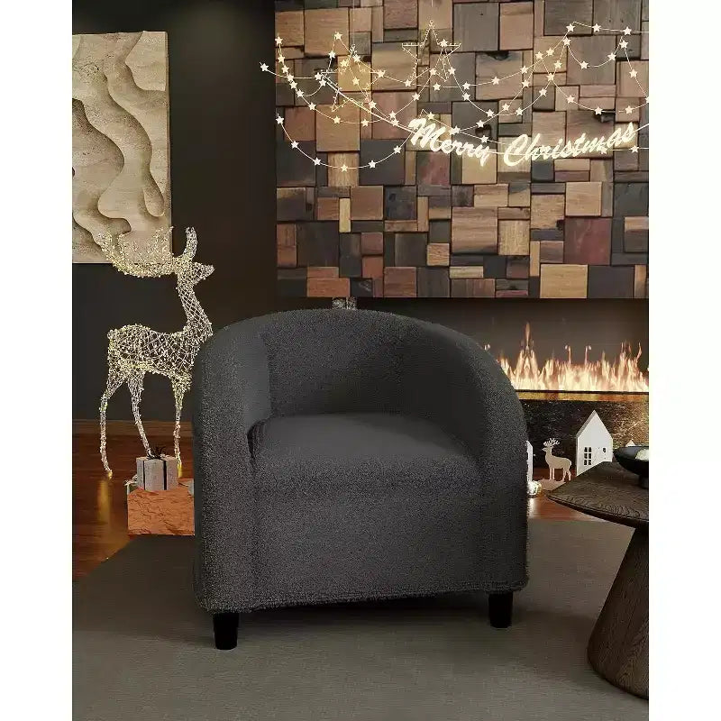Fauteuil tonneau en velours avec assise rembourrée et accoudoirs incurvés – Capacité de 136 kg, assemblage sans outils