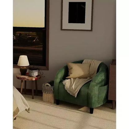 Fauteuil tonneau en velours avec assise rembourrée et accoudoirs incurvés – Capacité de 136 kg, assemblage sans outils