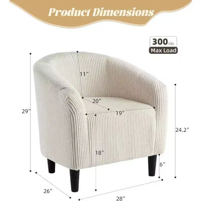Fauteuil tonneau en velours avec assise rembourrée et accoudoirs incurvés – Capacité de 136 kg, assemblage sans outils