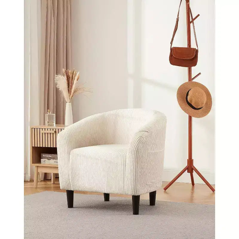 Fauteuil tonneau en velours avec assise rembourrée et accoudoirs incurvés – Capacité de 136 kg, assemblage sans outils