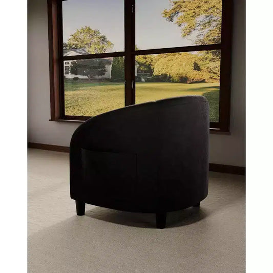 Velvet Barrel Accent Chair with Padded Seat & Curved Armrests - 300 lb Capacity, Tool-Free Assembly