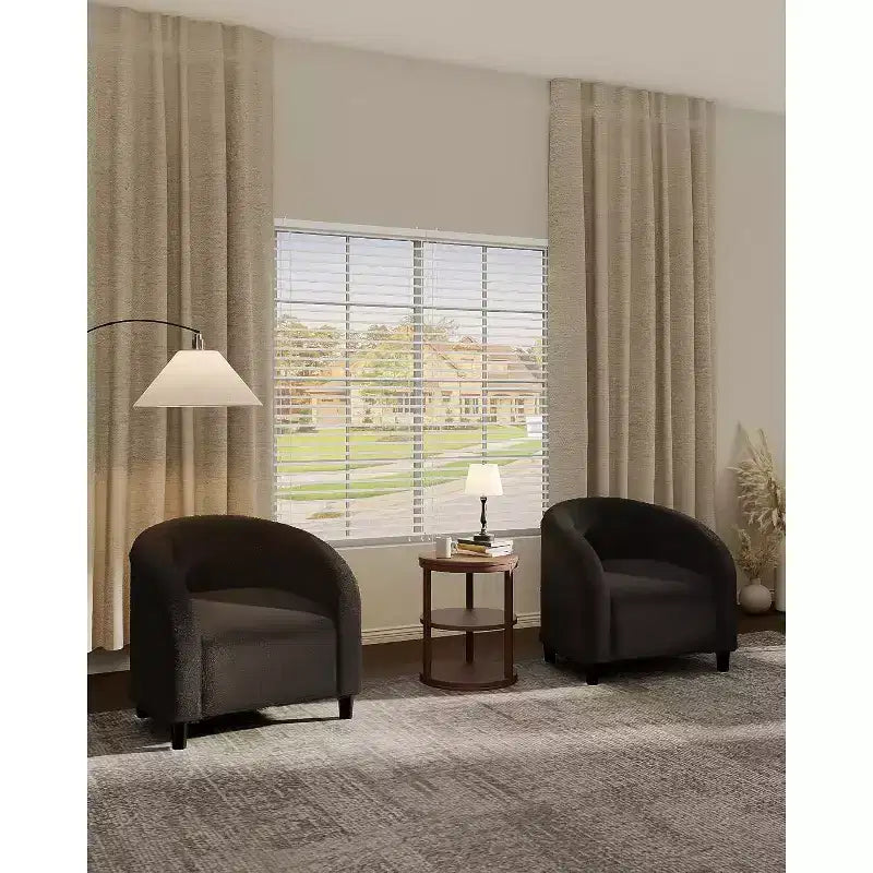 Fauteuil tonneau en velours avec assise rembourrée et accoudoirs incurvés – Capacité de 136 kg, assemblage sans outils