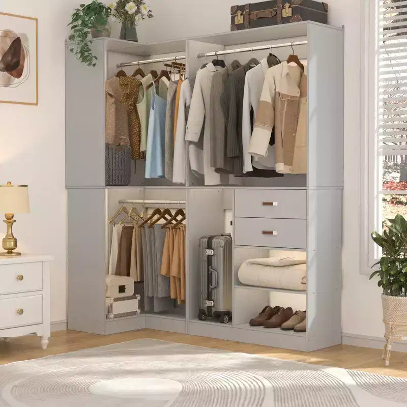 71-Inch Freestanding Closet System with Drawers, 3 Hanging Rods & 7 Shelves - MDF