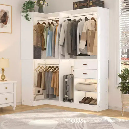 71-Inch Freestanding Closet System with Drawers, 3 Hanging Rods & 7 Shelves - MDF