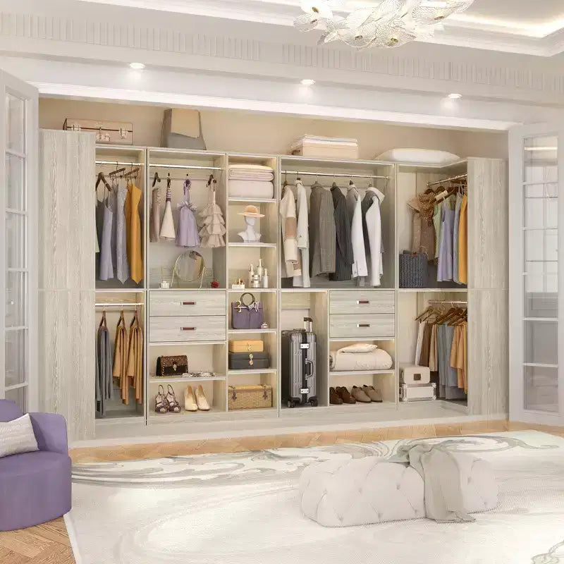 71-Inch Freestanding Closet System with Drawers, 3 Hanging Rods & 7 Shelves - MDF