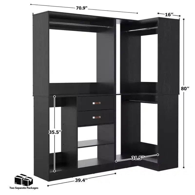 71-Inch Freestanding Closet System with Drawers, 3 Hanging Rods & 7 Shelves - MDF