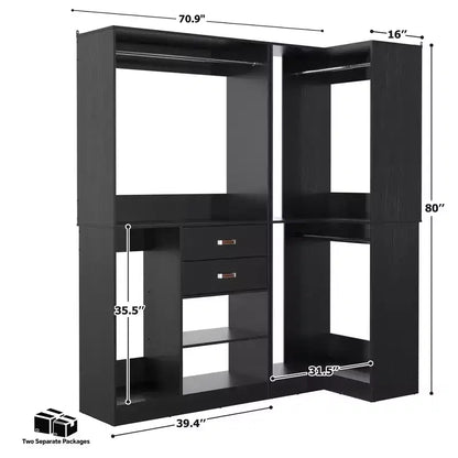 71-Inch Freestanding Closet System with Drawers, 3 Hanging Rods & 7 Shelves - MDF