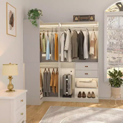 71-Inch Freestanding Closet System with Drawers, 3 Hanging Rods & 7 Shelves - MDF