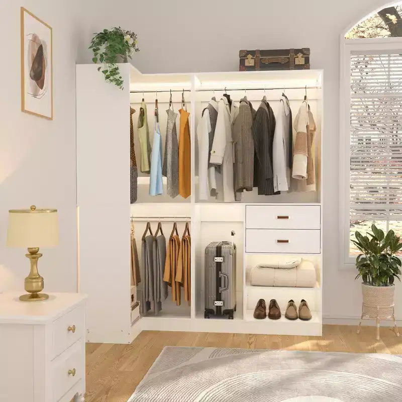 71-Inch Freestanding Closet System with Drawers, 3 Hanging Rods & 7 Shelves - MDF