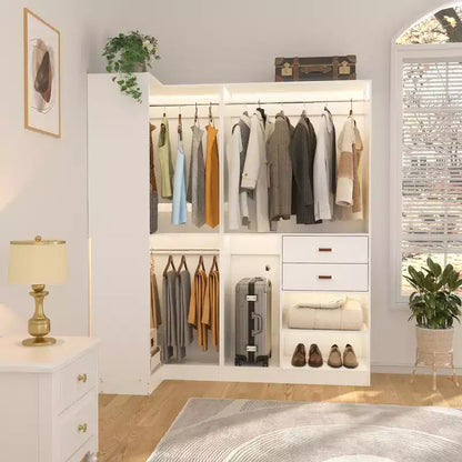 71-Inch Freestanding Closet System with Drawers, 3 Hanging Rods & 7 Shelves - MDF