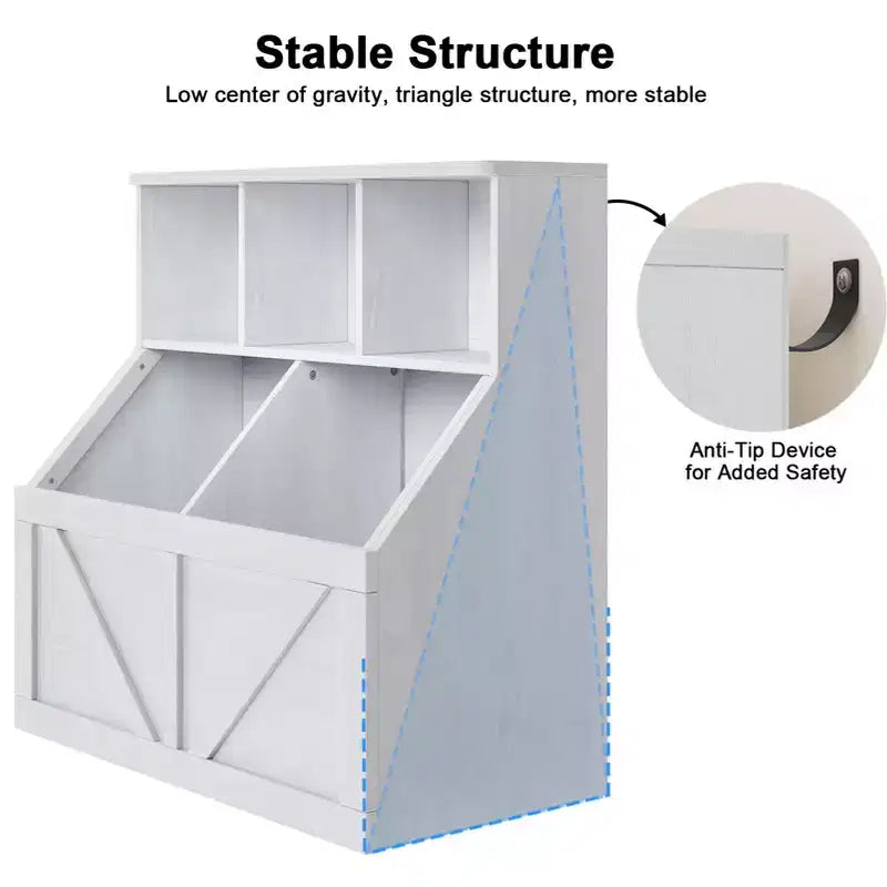 Étagère à livres et meuble de rangement pour jouets pour enfants avec 3 cubes ouverts et bacs de rangement - MDF, 35,4 x 16,5 x 36,2 po.