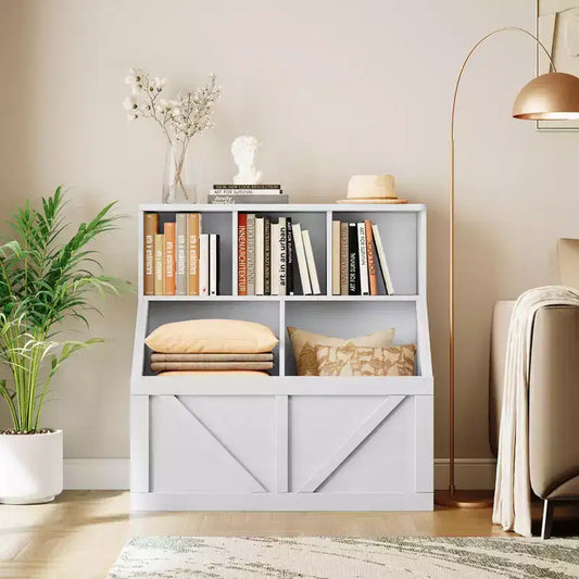 Étagère à livres et meuble de rangement pour jouets pour enfants avec 3 cubes ouverts et bacs de rangement - MDF, 35,4 x 16,5 x 36,2 po.