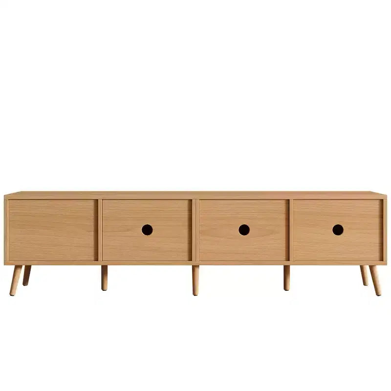 70-Inch Rattan Door TV Stand with 2 Drawers & Solid Wood Legs - Fits up to 80-Inch TVs, Natural