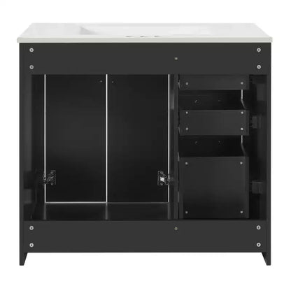 Meuble-lavabo de salle de bain de 36 pouces avec évier en céramique, 3 tiroirs et portes à fermeture douce - Bois massif et MDF
