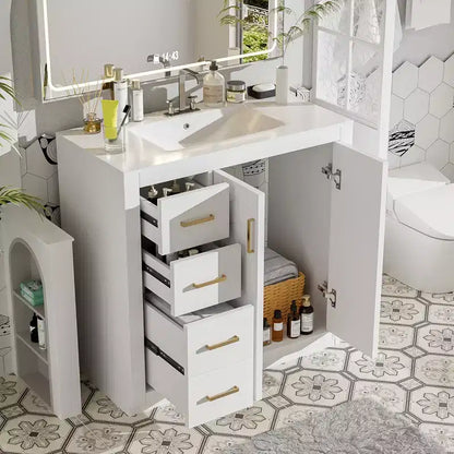 Meuble-lavabo de salle de bain de 36 pouces avec évier en céramique, 3 tiroirs et portes à fermeture douce - Bois massif et MDF
