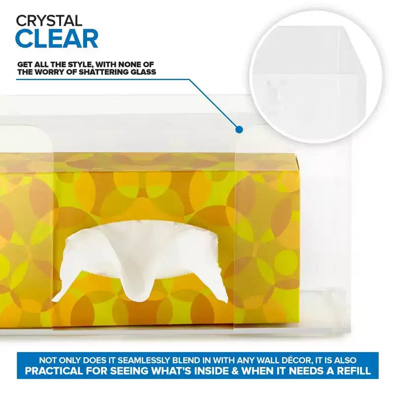 Distributeur mural en acrylique pour gants et boîte de mouchoirs – Transparent, boîte simple, matériel de fixation inclus