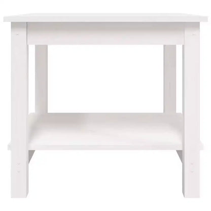 Table basse carrée en pin massif avec étagère de rangement - Blanc, 50 x 50 x 45 cm