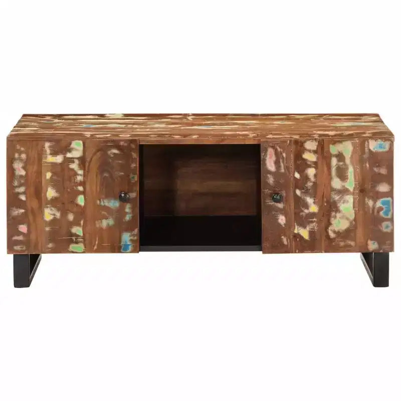Table basse en bois recyclé avec compartiments de rangement - Style industriel, Couleurs mélangées