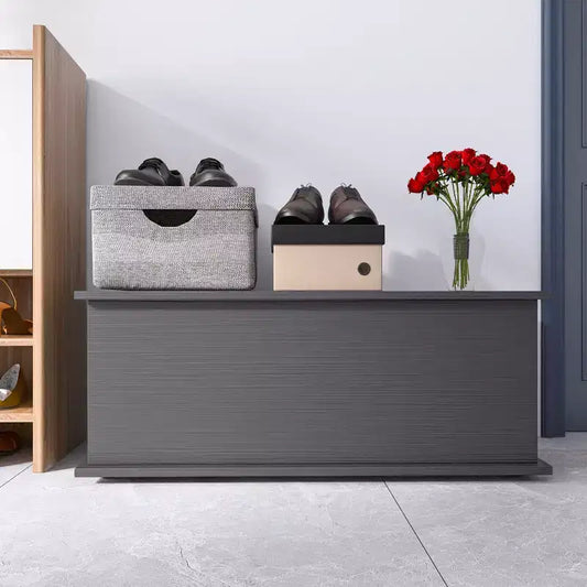 Wood Storage Chest Trunk with Safety Hinge - 353 lb Capacity, Entryway Bench & Organizer, Black