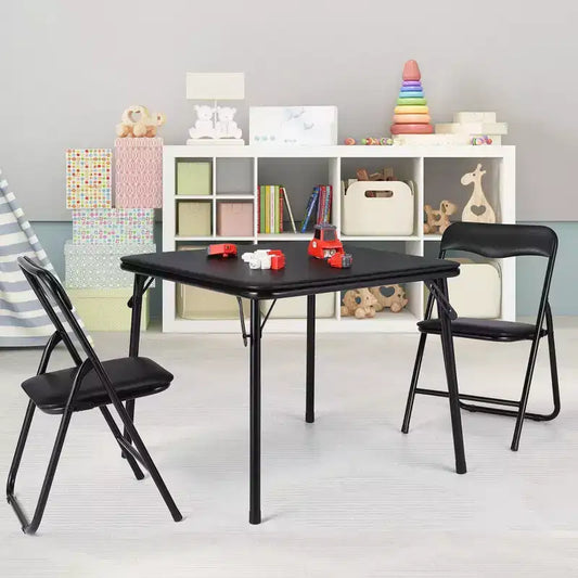Metal Folding Card Table and Chair Set of, Leather Padded Folding Chairs with Comfortable Cushion and Durable Steel Frame, Modern Square Table
