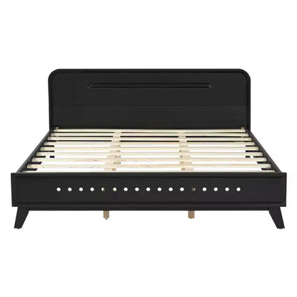 Lit plateforme en pin avec tête de lit incurvée - Grand lit/Très grand lit, capacité de 360 kg, sans sommier