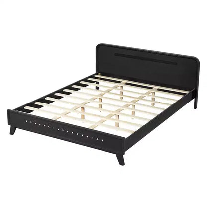 Lit plateforme en pin avec tête de lit incurvée - Grand lit/Très grand lit, capacité de 360 kg, sans sommier
