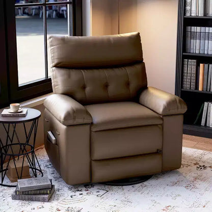 Oversized Recliner Chair with Heat & Massage  Extra Wide Swivel Rocker PU Leather Sofa with Side Pocket for Living Room, Nursery