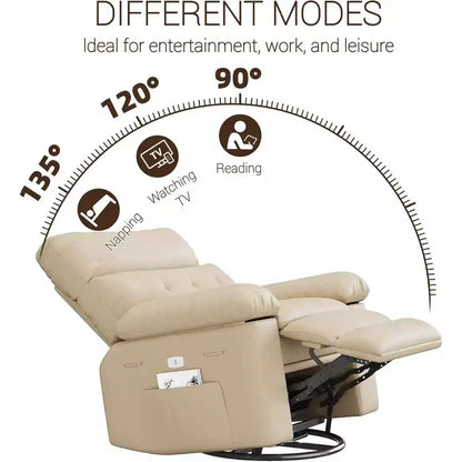 Oversized Recliner Chair with Heat & Massage  Extra Wide Swivel Rocker PU Leather Sofa with Side Pocket for Living Room, Nursery