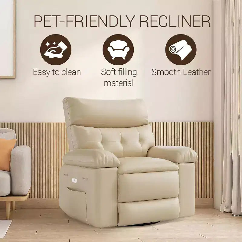 Oversized Recliner Chair with Heat & Massage  Extra Wide Swivel Rocker PU Leather Sofa with Side Pocket for Living Room, Nursery