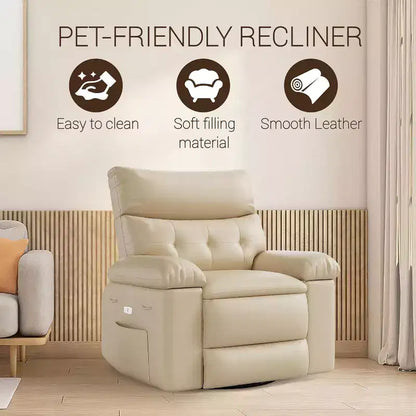 Oversized Recliner Chair with Heat & Massage  Extra Wide Swivel Rocker PU Leather Sofa with Side Pocket for Living Room, Nursery