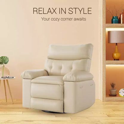 Oversized Recliner Chair with Heat & Massage  Extra Wide Swivel Rocker PU Leather Sofa with Side Pocket for Living Room, Nursery