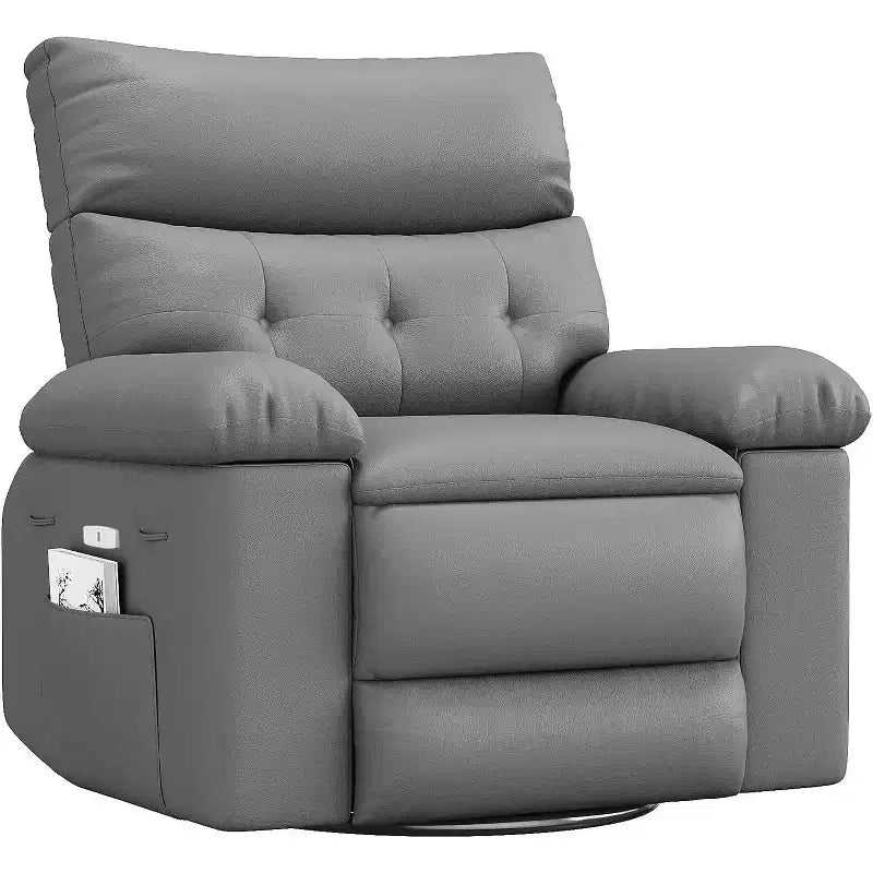 Oversized Recliner Chair with Heat & Massage  Extra Wide Swivel Rocker PU Leather Sofa with Side Pocket for Living Room, Nursery