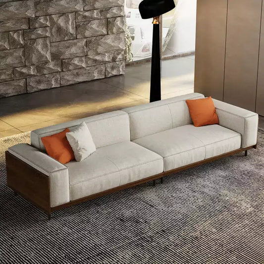 Mid-Century Modern Fabric Sofa - Cotton-Linen Upholstery, High-Density Foam, Solid Wood Frame, 3-Seat